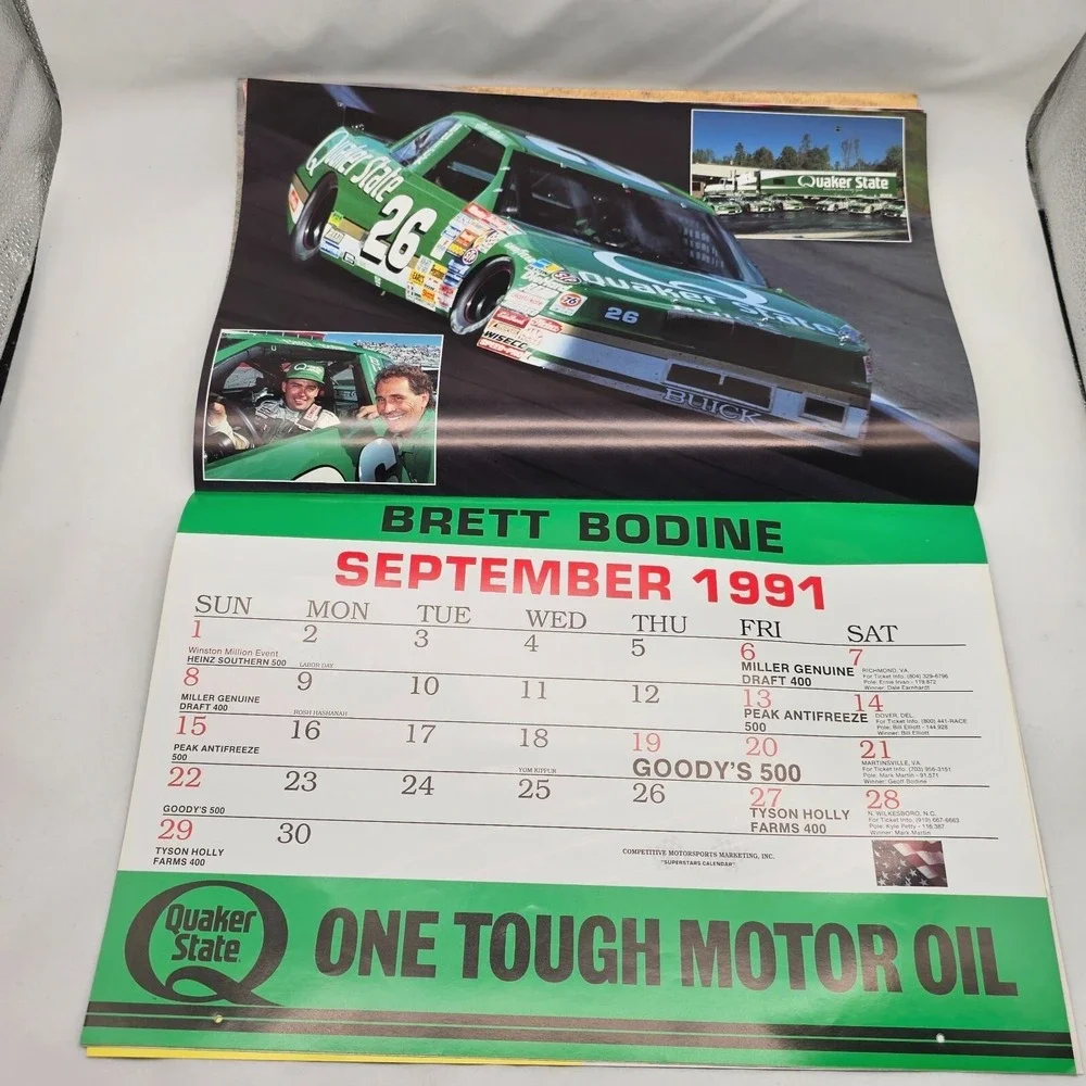 1991 Stock Car Racing Calendar Wallace Irvan Petty Bondine Marlin Allison Jarret
